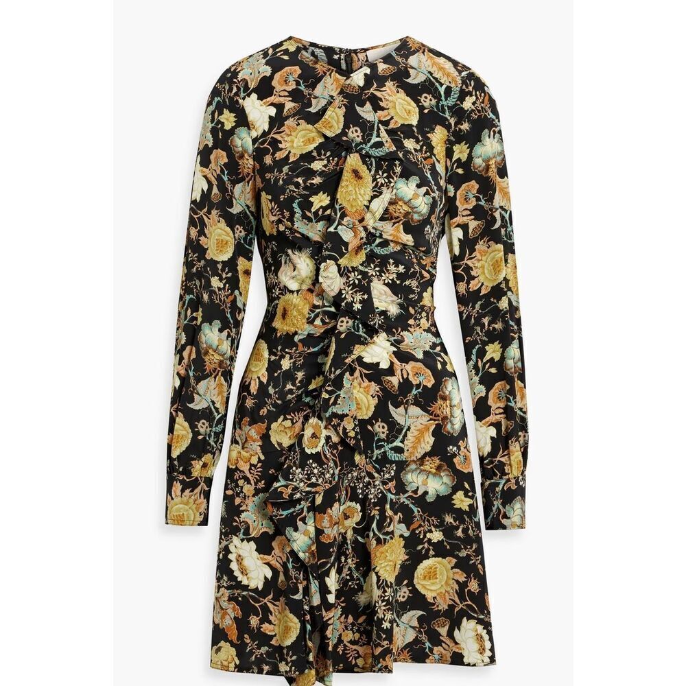 ULLA JOHNSON Salima Ruffled Floral-Print Silk-Crepe Mini Dress NWT Size 0